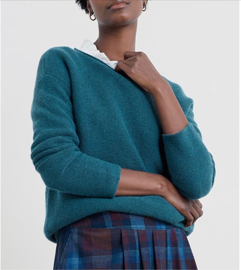 Seasalt Cornwall Fruity Jumper II Teal Blue Merino Wool Knit Sweater US 4 UK 8 - Picture 1 of 9
